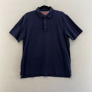 Robert Graham Polo Shirt Men's Medium Blue Cotton Front Button‎ Short Sleeve